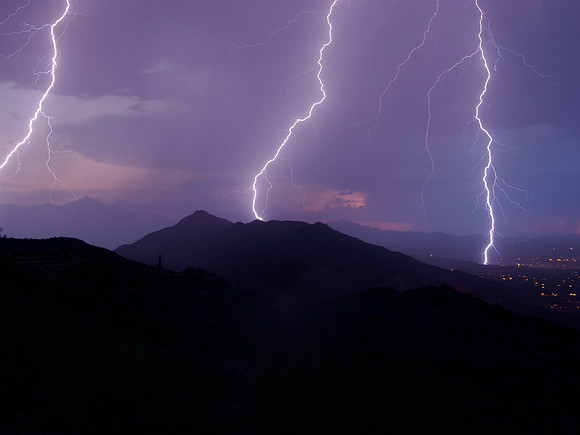 Sunset Lightning over South Mountain (12x16)